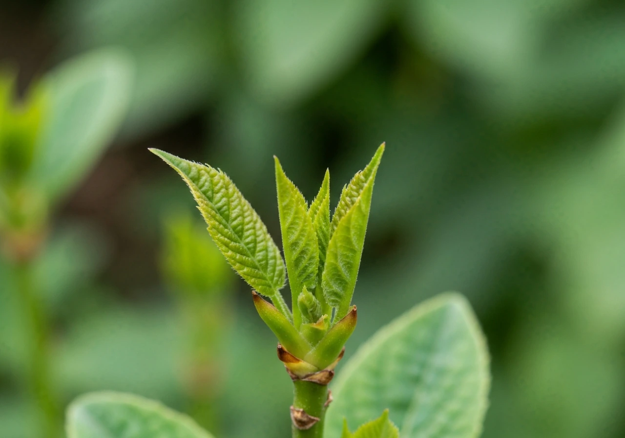 Close-up of a fast-growing plant tip showing a small new-growth sport with slight color change