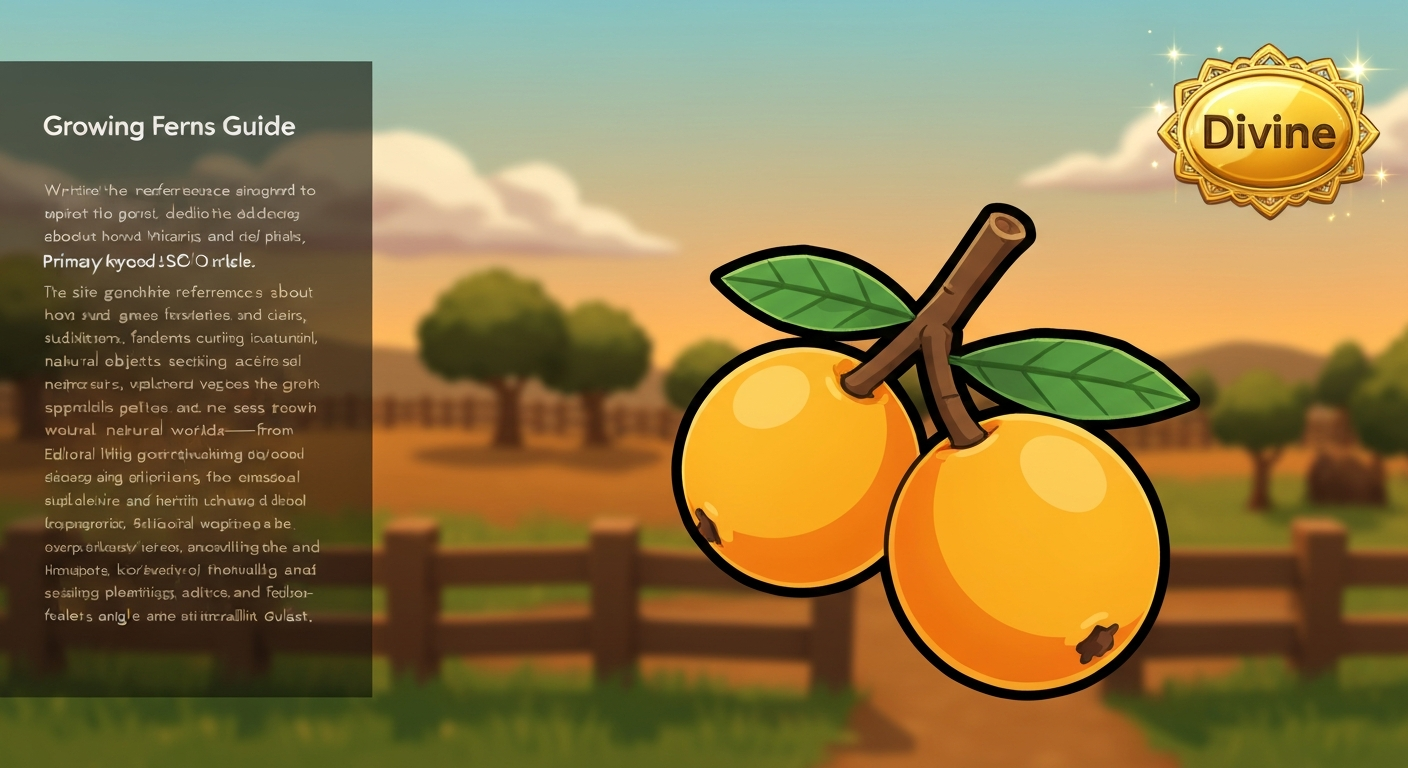 Hero banner showing two yellow-orange loquat fruits on a short stem with a golden "Divine" rarity badge and a warm farm background.