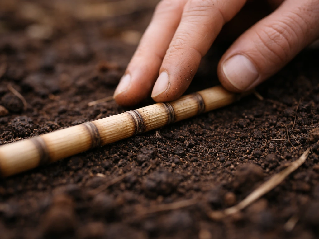 Close-up of fingers tracing a segmented horsetail stem with visible snap joints at nodes