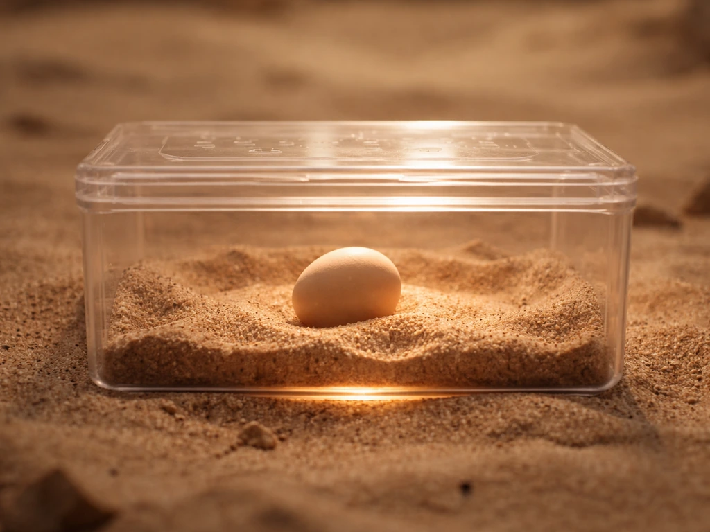 Close-up of a golden-brown sand-filled incubator tray with a single small fox-like paw print for rarity