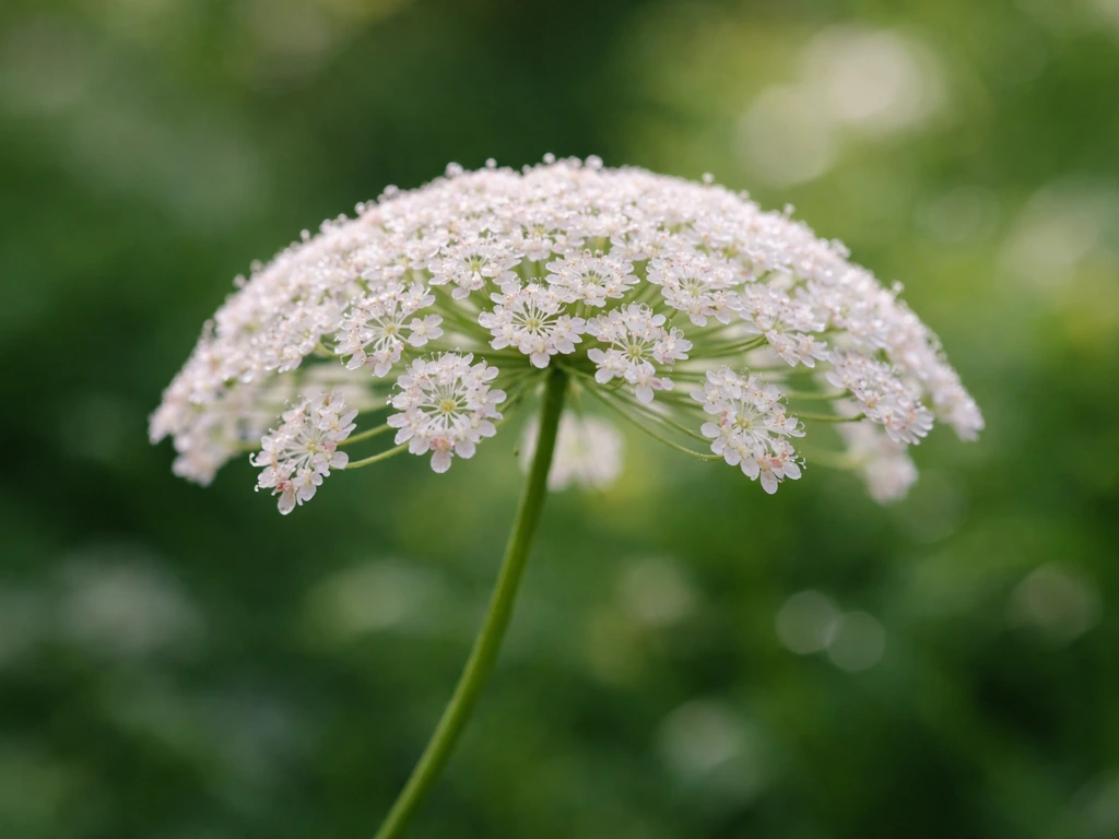 Close-up of a parasol-type flower with layered petals in a simple garden setting.