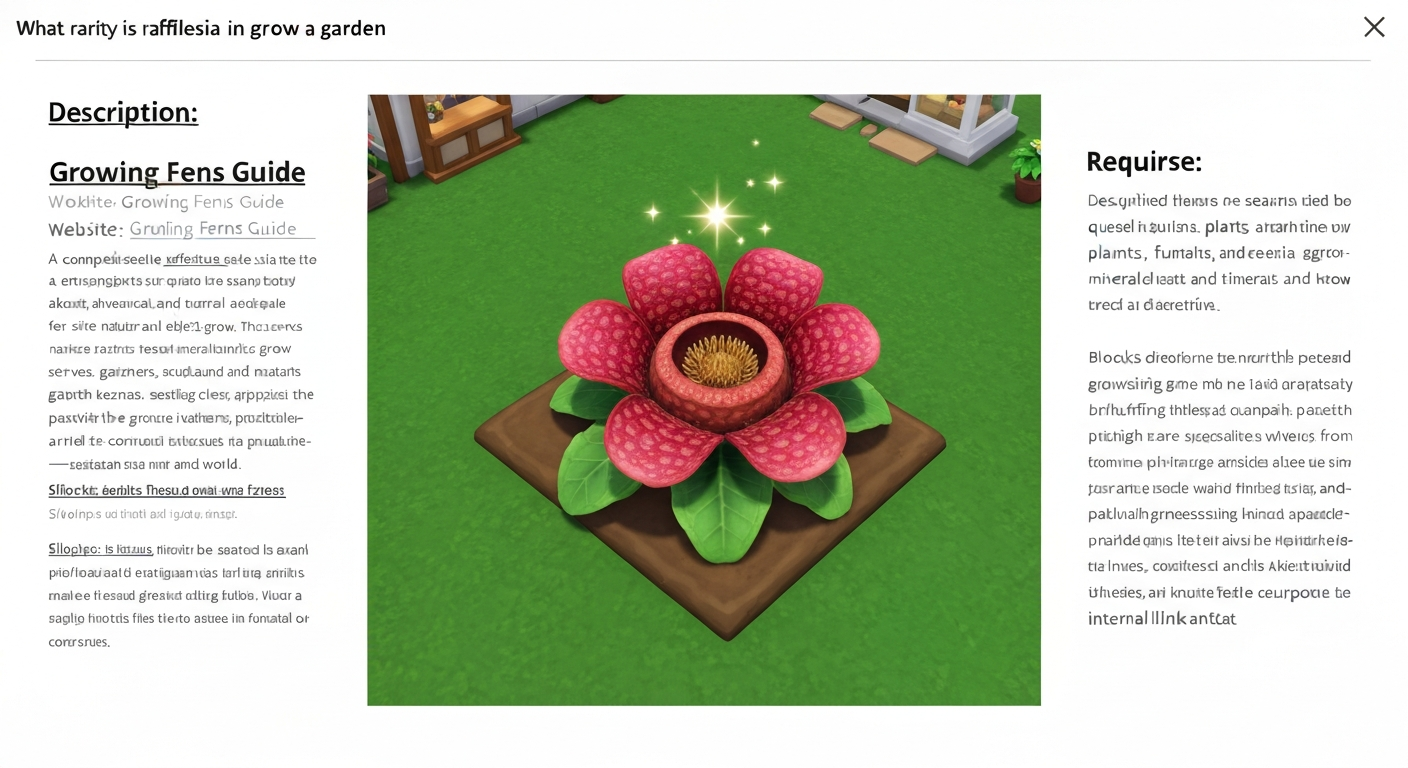 In-game screenshot of a fully grown Rafflesia plant on a garden plot, ready to harvest.